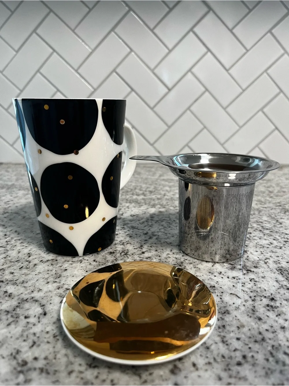 Teavana 2014 Polka Dot Porcelain Tea Mug w/ Stainless Infuser & Lid Complete Set